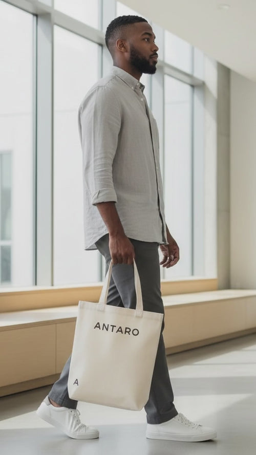 Model with `antaro everyday tote bag